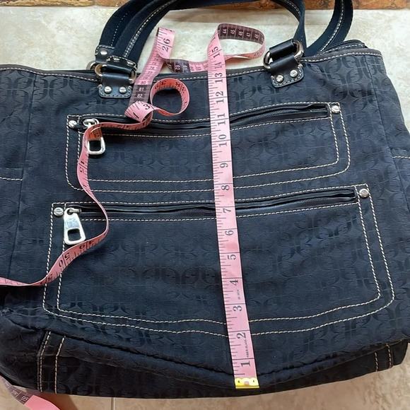 Fossil Modern Vintage Black Logo Fabric Tote Bag Canvas Straps Women’s Pocket - Picture 14 of 16